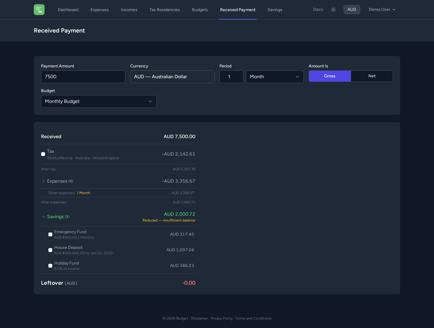 Received payment calculator