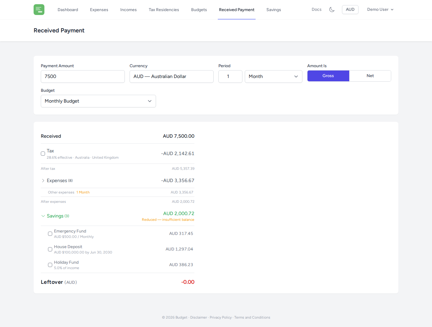 Received payment calculator